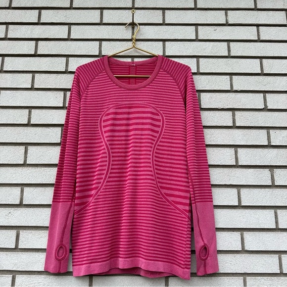 Lululemon Swiftly Tech Long Sleeve Crew Heathered Berry Rumble Pink Striped - Picture 1 of 12
